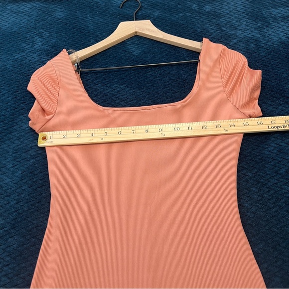 Haute Monde Blush Pink Stretch Ribbed Jersey Knit Side Slit Bodycon Maxi Dress - Picture 11 of 13